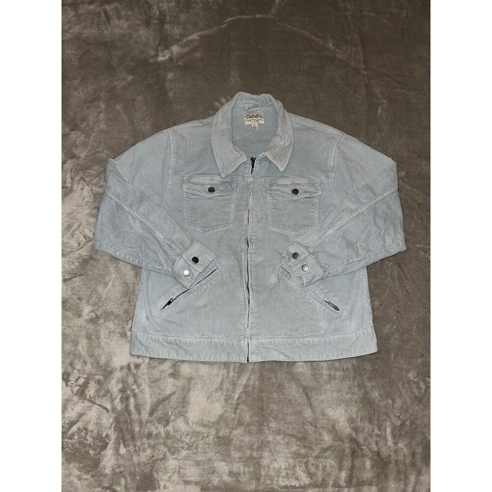 Cabela's Corduroy Jacket Women's XL Reg Light Blue Zip Front 4 Pocket Lined